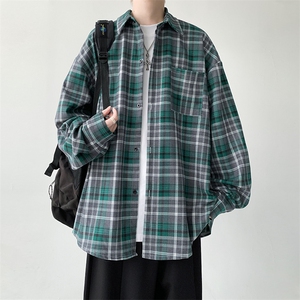 现货 宽松格子长袖衬衫男KD614-P5073图片