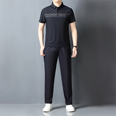 夏季男士短袖长裤套装POLO衫凉感透气翻领简约爸爸休闲冰丝套装，男装休闲套装，钱塘6003（原4033）