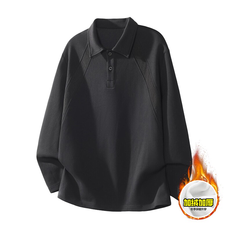 抖音得物高品质美式高街重磅曼巴棉结构螺纹拼接翻领卫衣长袖T恤，男装T恤，电商A486