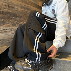 抖音品质春季新款潮条纹拼接宽松休闲卫裤B315-K25609-特p40控78，男装休闲裤，电商B315