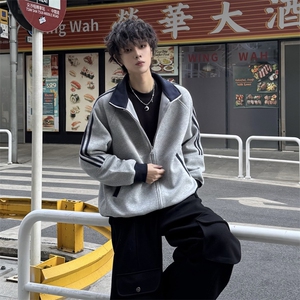 抖音得物高品质美式高街重磅结构设计拼接织带立领卫衣外套CM42