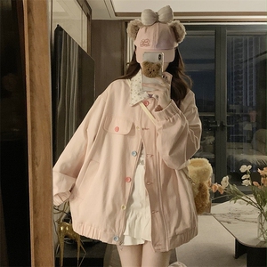 A419-P95 粉色小碎花牛仔外套女秋宽松百搭上衣新款学院风外套图片