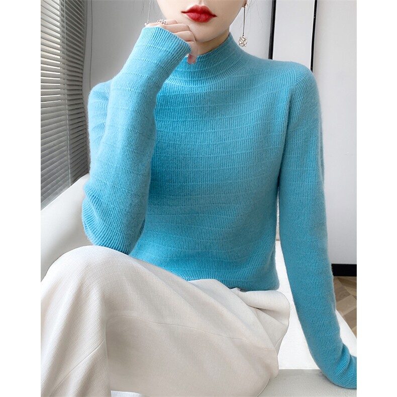 2025秋季时尚修身半高领打底衫配大衣内搭毛衣女加厚羊毛针织衫,女装羊毛衫,美轩羊绒