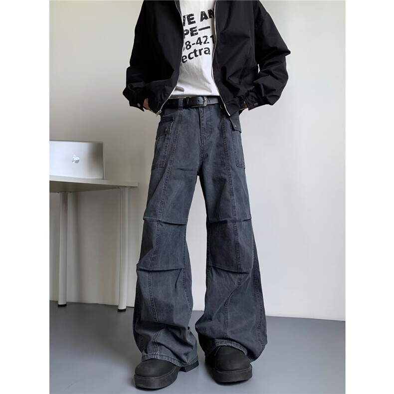 工装裤男伞兵重工机能阔腿美式高街休闲vibe风牛仔长裤76511-p62,男装牛仔裤,星座1008-1