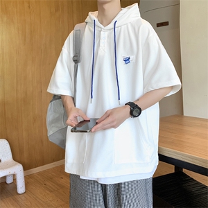 新款宽松百搭纯色上衣夏季连帽短袖韩版潮流短袖卫衣 T1067-P38图片