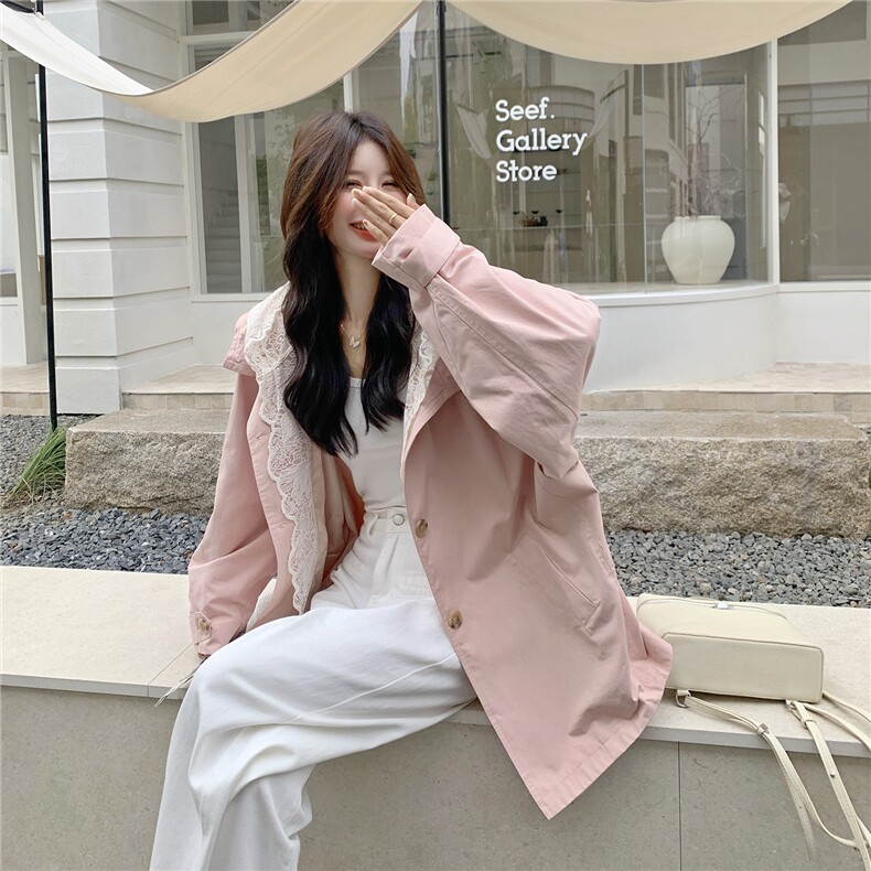 大货已出假两件蕾丝拼接风衣外套5772-P175K259,女装风衣,2C332