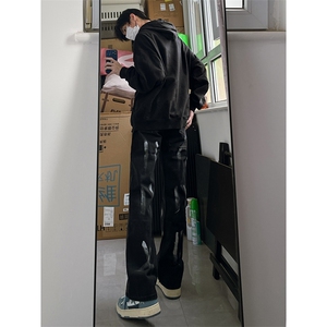 B221 美式ins高街小众情侣款喷墨微喇牛仔裤 LK22080-P60 控78图片