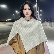 纯羊毛披肩斗篷女2025冬季时尚外套套头围脖韩系保暖脖套针织围巾，披肩，朝思羊绒