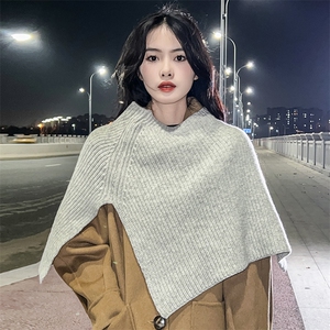 纯羊毛披肩斗篷女2025冬季时尚外套套头围脖韩系保暖脖套针织围巾图片