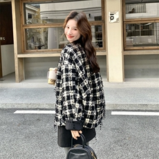 黑白格子粗花呢短款羽绒服女冬季超火好看高级小众白鸭绒加厚外套，女装羽绒服，2C323