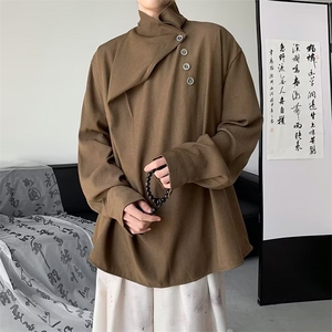 半高领衬衫男士痞帅高级感潮牌男装立领内搭休闲衬衣春季图片