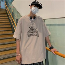 2023夏季新款港风外景宽松大码圆领套头短袖T恤T07-P28,男装T恤,星座914-3