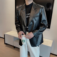 皮西装男秋冬加绒保暖ins网红休闲高级感PU皮西服外套XZ036-P130，男装西服套装，电商B267