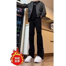 美式微喇牛仔裤加绒直筒裤子高街vibe开叉拉链长裤K8001-P46网图，男装牛仔裤，电商B245