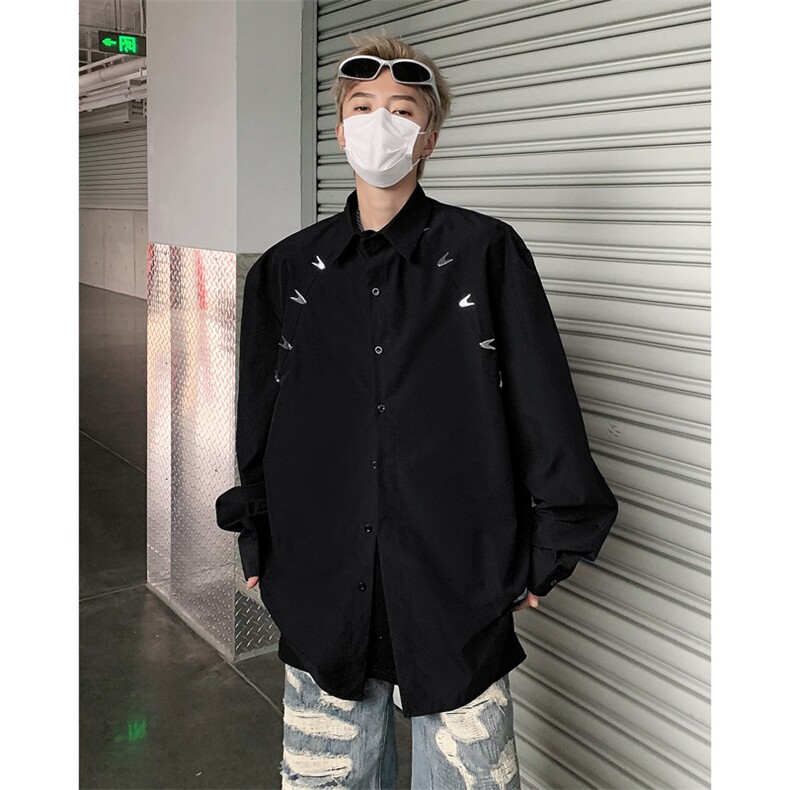 男装衬衫24春季金属设计感男休闲长袖衬衣衫XZ514-2-202416-P78,男装衬衫,星座514-2(原B239)