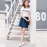 纯色通勤高腰时尚半身裙显瘦修身短裙2021年春季纽扣A型，女装半身裙，奕阳依阁