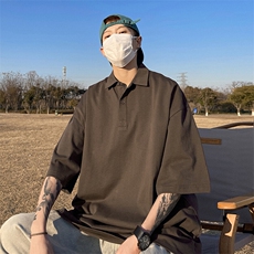 得物抖音高品质二开珠地网眼透气面料纯色宽松短袖T恤翻领POLO衫，男装T恤，电商A486-1
