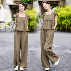 小香风成套搭配套装女2025夏季新款显瘦减龄高级感阔腿长裤两件套，女装套装/套裙，涵墨