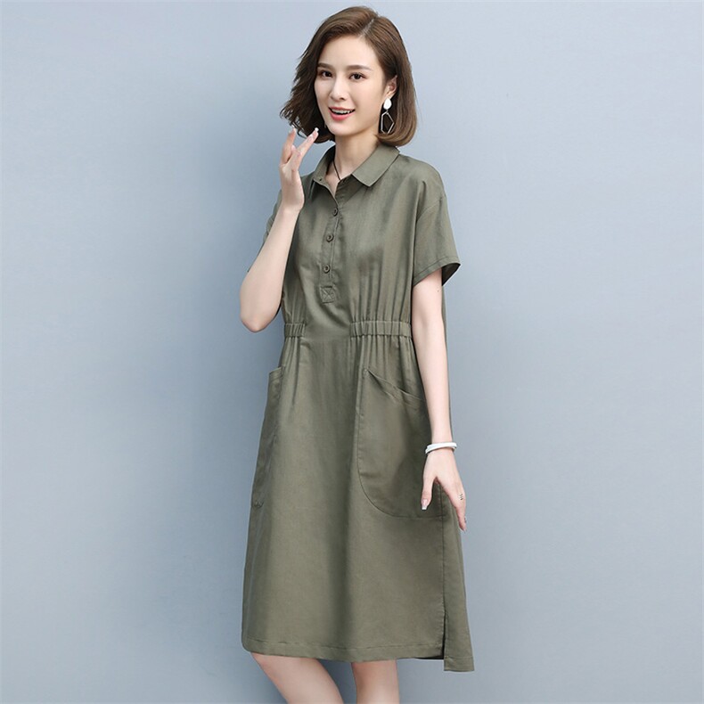 大码女装连衣裙2024新款夏季胖mm显瘦遮肉遮肚V领妈妈减龄裙子图片