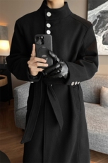 现货秋冬高级感立领中长款毛呢大衣男韩系过膝风衣外套F691-P128，男装风衣，星座812