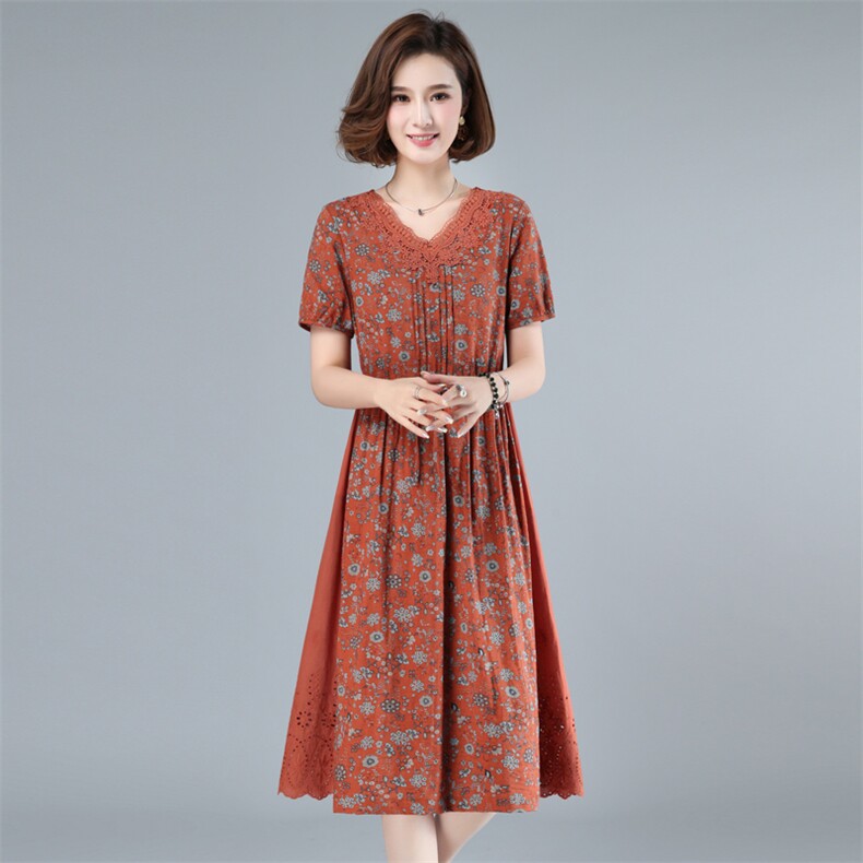 2023年夏季新款潮蕾丝碎花连衣裙女短袖韩版休闲百搭中长款a字裙,女装连衣裙,简韵佳