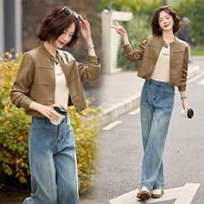 2025春秋季新款皮衣外套女短款立领时尚休闲小个子机车皮夹克上衣，女装皮衣，江南女神