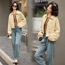 气质翻领短款外套上衣百搭气质开衫复古夹克上衣女，女装皮衣，跑量工厂店