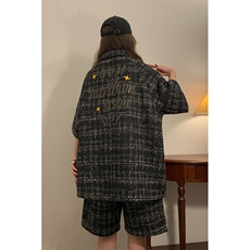 1小香风印花短袖衬衫DCS9019P45短裤DK8797P40套装DTZ9029P85，男装衬衫，星座226-2