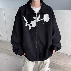 暗黑玫瑰印花短款外套男高级感痞帅春秋小众正肩拉链夹克8250/P65，男装夹克，星座506
