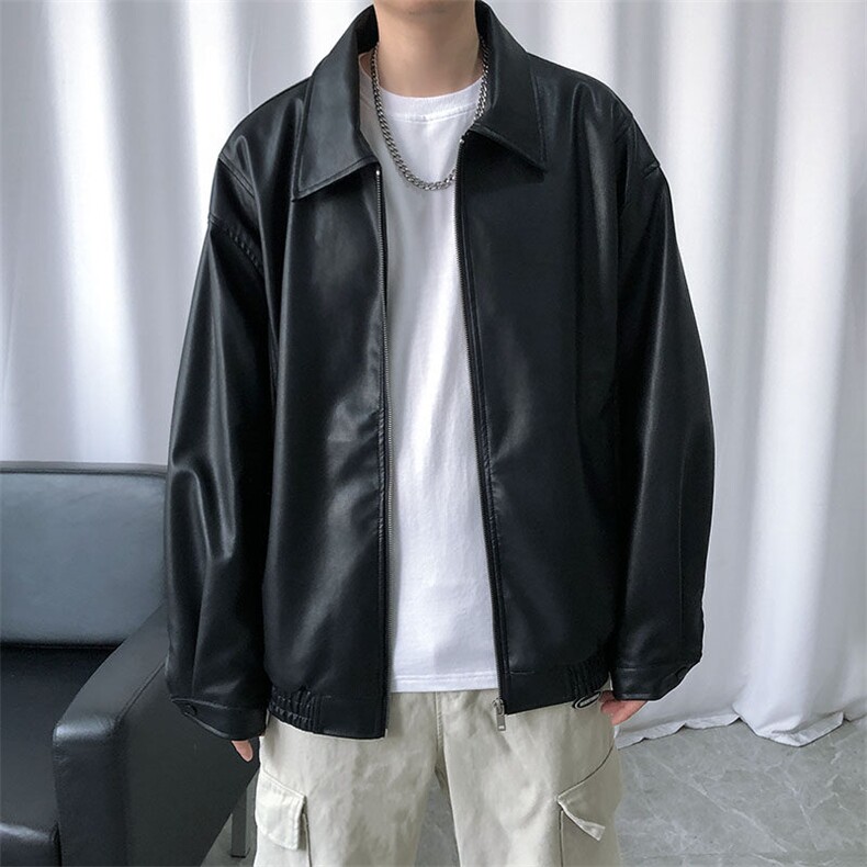 现货主推高质量皮衣外套男宽松皮夹克机车服A026P95加绒P105,男装皮衣,电商A351