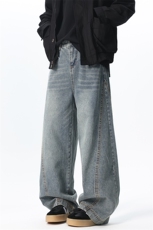 XZ1011-8511-P55控88宽松直筒拼接洗水牛仔裤，男装牛仔裤，星座B271