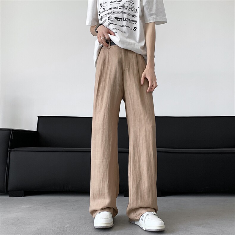 8XL-M特大码亚麻阔腿裤男夏棉麻西装裤垂感冰丝裤K981P68，男装西裤，电商D206-1