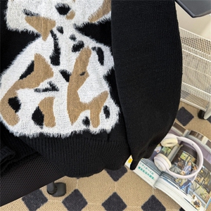貂毛小狗圆领针织衫男女同款秋冬小众套头百搭宽松毛衣Y027-P45图片