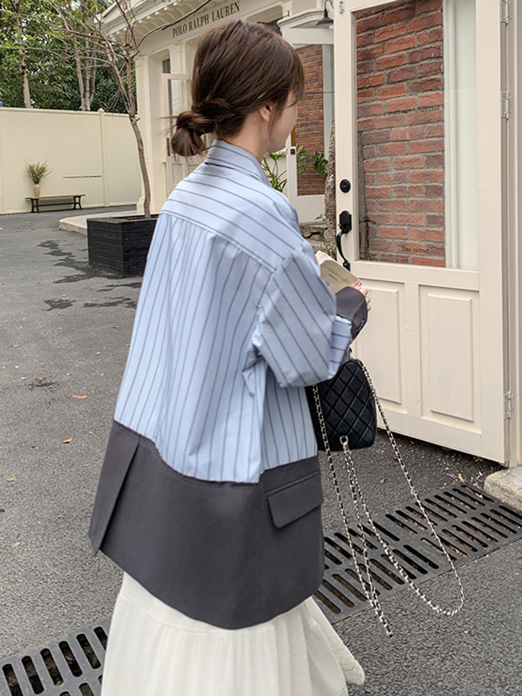 2025春秋季衬衫拼接外套女,女装衬衫,秋水欣儿