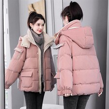 羽绒棉服女短款2024冬新款小个子宽松刺绣撞色加厚面包服棉袄外套,女装棉衣/棉服,关键词