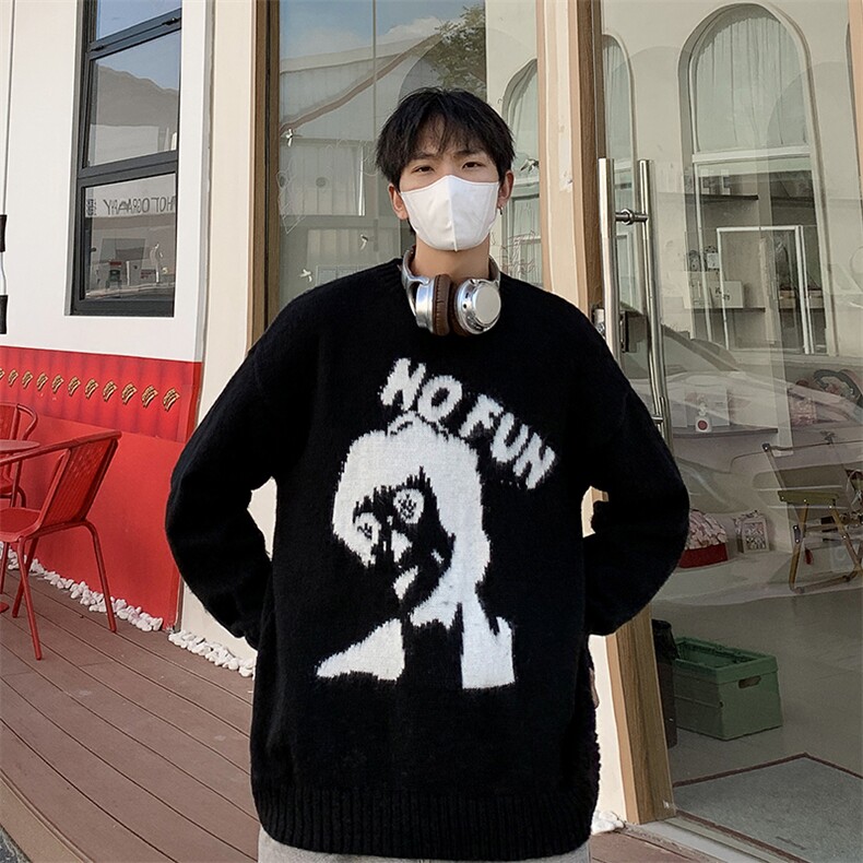 仿貂毛圆领印花毛衣潮牌宽松慵懒风设计感针织衫,男装针织衫/毛衣,星座410-6（原星座1304-1）