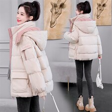 羽绒棉服女短款2024冬新款小个子宽松刺绣撞色加厚面包服棉袄外套，女装棉衣/棉服，关键词