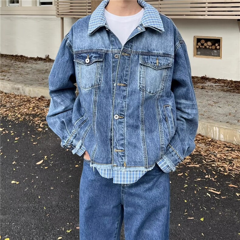2579-P70美式重磅渐变轧染小众高级感牛仔外套男春季潮牌宽松,男装工装外套,电商B323A