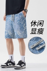牛仔短裤男士2025年夏季新款美式高街宽松个性潮流直筒休闲裤YD90，男装休闲裤，星座224-3