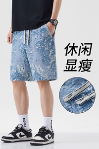 牛仔短裤男士2025年夏季新款美式高街宽松个性潮流直筒休闲裤YD90图片
