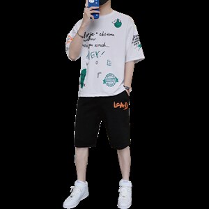 2024夏季新款短袖T恤套装运动休闲宽松潮流两件套男装F310P58图片