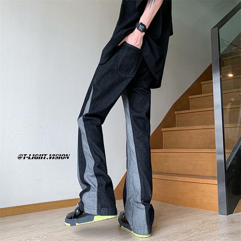 B221 美式ins高街小众情侣个性款拼接微喇牛仔裤 LK23095-P65控88图片
