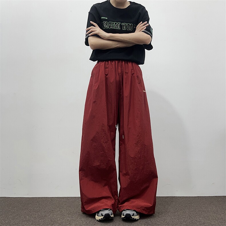 辣妹橘红色工装裤女褶皱休闲显瘦阔腿美式宽松裤K0846-P50,男装工装外套,星座308B-2