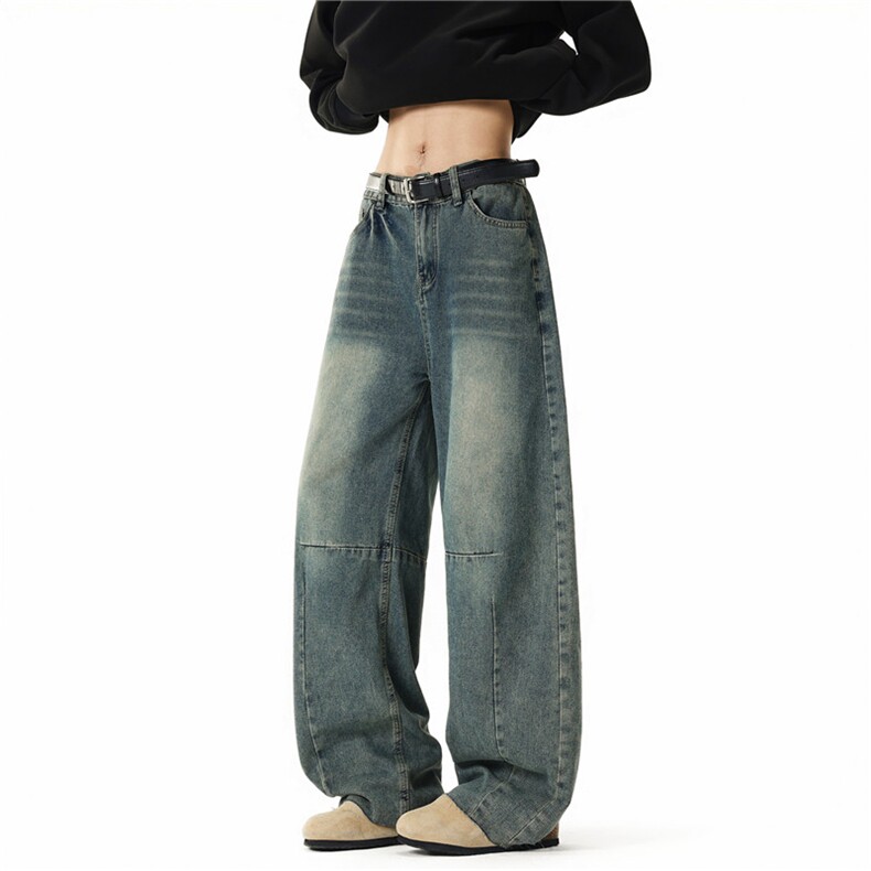 现货美式解构分割水洗做旧牛仔裤显瘦宽松直筒阔腿裤KD328P55，男装牛仔裤，电商D325