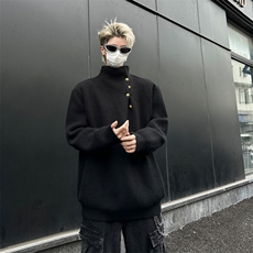 美式不规则纽扣设计感高领毛衣潮流宽松休闲慵懒风针织衫，男装针织衫/毛衣，星座410-6（原星座1304-1）