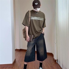 韩版重磅水洗做旧阔腿牛仔短裤男夏季直筒显瘦宽松休闲五分裤潮，男装牛仔裤，星座506A