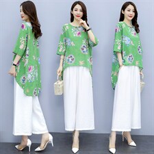 2021夏季新款时尚气质圆领简约优雅休闲舒适显瘦两件套，女装套装/套裙，香香