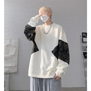 8XL-M 春秋季圆领拼接撞色民族风卫衣男新款潮牌上衣服WY005P58图片
