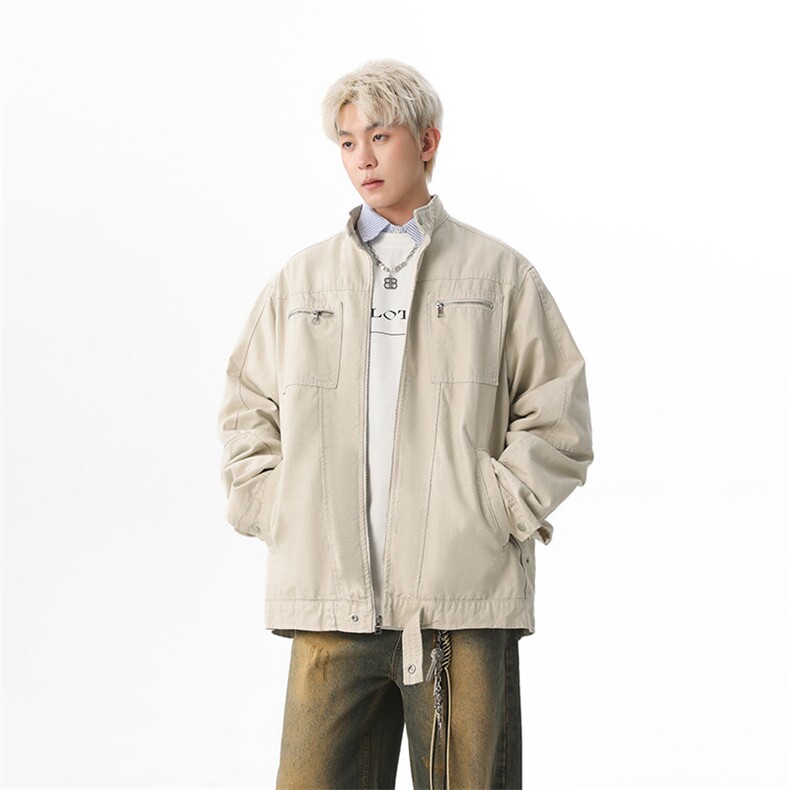 拉链牛仔外套男春款美式复古工装上衣高级感哈灵顿夹克JK1164-P98,男装夹克,星座1103-3
