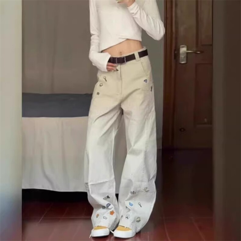 1506/Q30730/P57黑色花卉弯刀牛仔裤男秋季阔腿直筒微喇裤,男装牛仔裤,星座1506